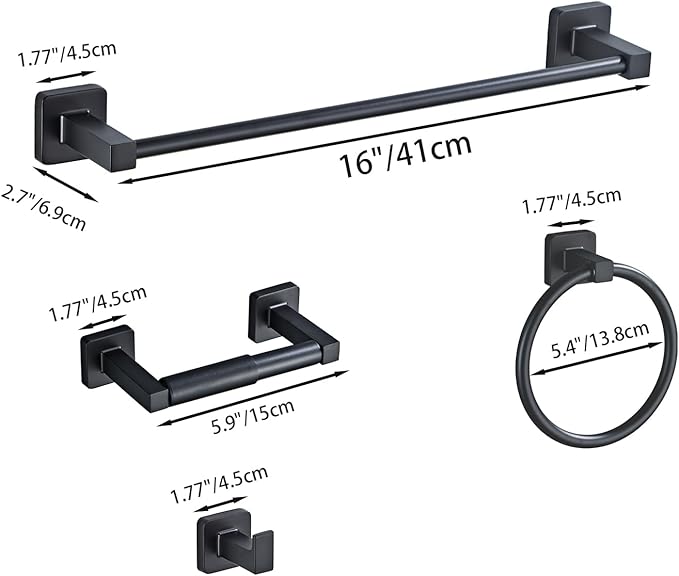 Matte Black Bathroom Hardware Set 4 Pieces, Towel Bar Set Stainless Steel Wall - Image 7