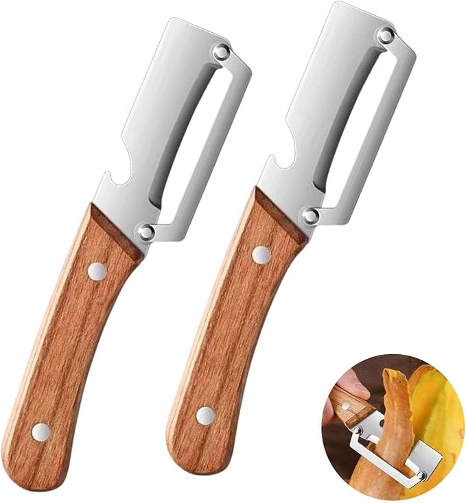 2PCS Vegetable Peeler, with Wooden Handle and Bottle Opener, Stainless Steel by Unknown