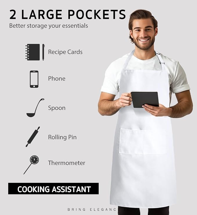 Syntus Apron for Men Women, Adjustable Cooking Kitchen Chef Aprons - Image 4