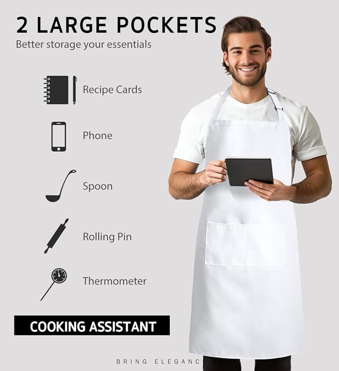 Syntus Apron for Men Women, Adjustable Cooking Kitchen Chef Aprons - Image 4