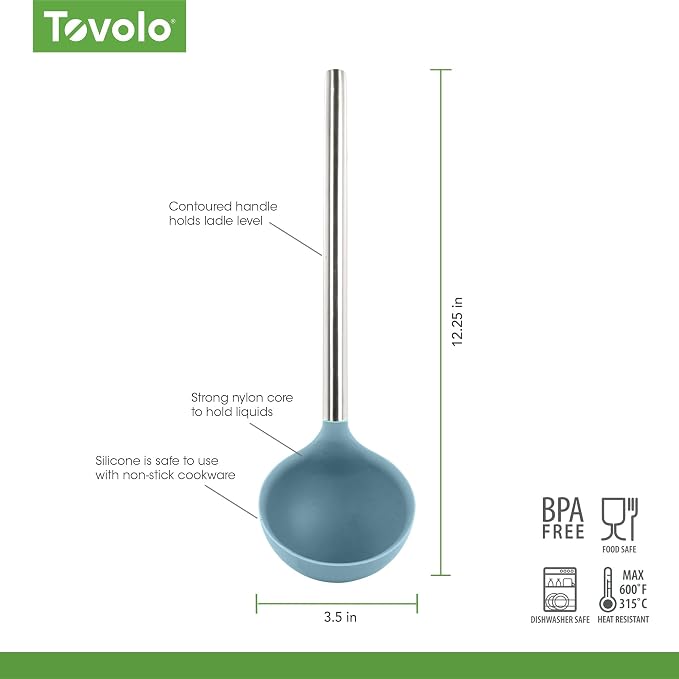 Tovolo Silicone Ladle with Stainless Steel Handle Blue Slate Soup Ladle Large - Image 4