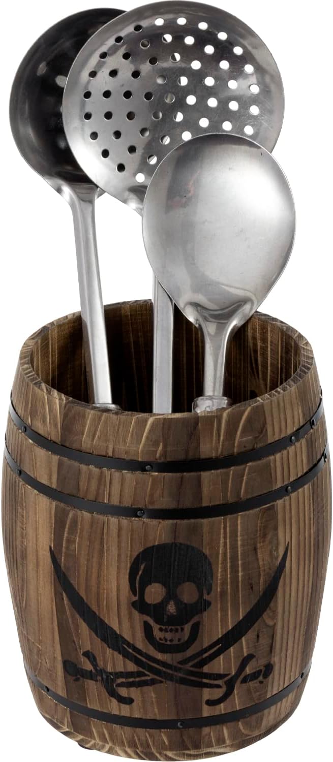 MyGift Rustic Burnt Wood Pirates Rum Cask Style Kitchen Utensil Crock, Vintage by MyGiftHome