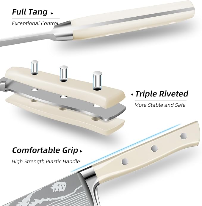 MDHAND Chef Knife Set with Roll Bag, High Carbon Stainless Steel Japanese - Image 4