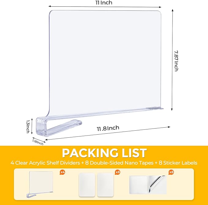 JOY DECOR 8 Pack Acrylic Clear Shelf Dividers - Image 2