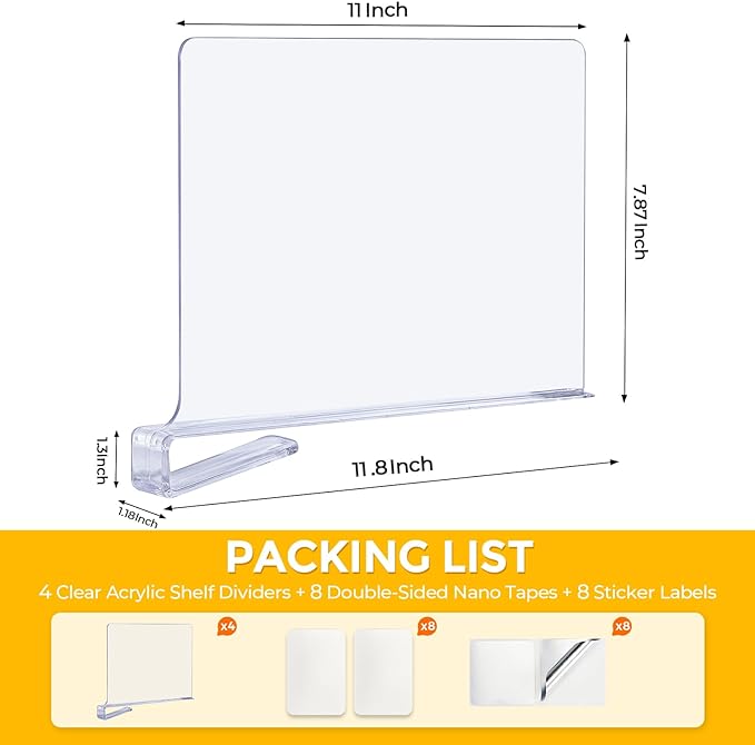 JOY DECOR 12 Pack Acrylic Clear Shelf Dividers - Image 2