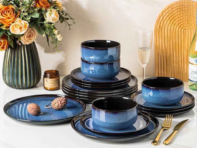 LERATIO Ceramic Dinnerware Sets for 8,24-Pcs Porcelain Plates and Bowls Set