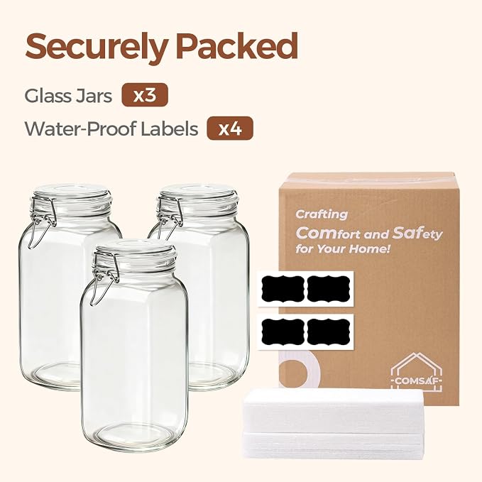 ComSaf 3-Pack 78oz Large Square Airtight Glass Jars - Image 8