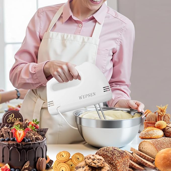 5-Speed Electric Hand Mixer, 4 Large Mixing Bowls Set, Handheld Mixers - Image 6