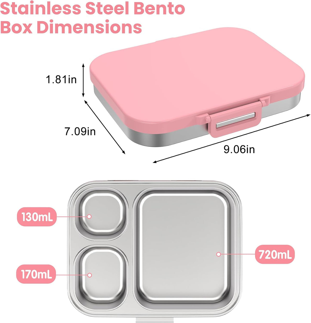 Stainless Steel Bento Lunch Box for Kids | 3-Compartment Lunch Box