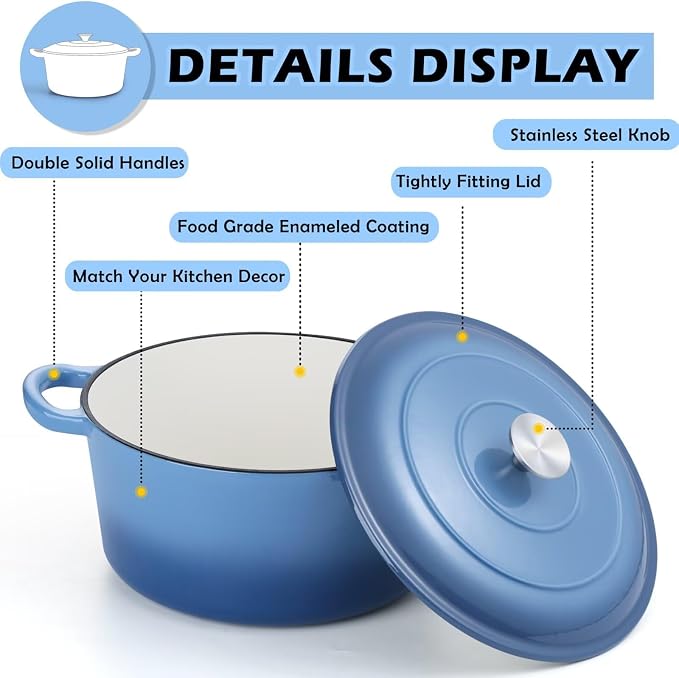 TeamFar 6QT Dutch Oven with Lid, Enameled Nonstick Cast Iron Dutch Oven Cooking - Image 4