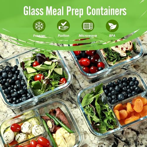 Glass Meal Prep Containers, 4-Pack, Blue & 32 oz Glass Water Bottle