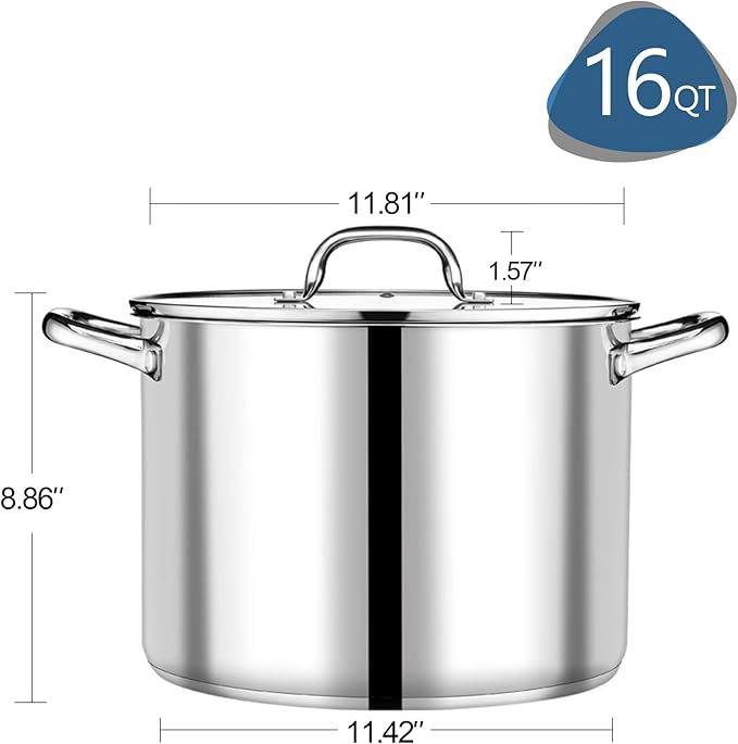 P&P CHEF 16 QT Stock Pot with Lid, Stainless Steel Large Cooking Pot, Soup - Image 2