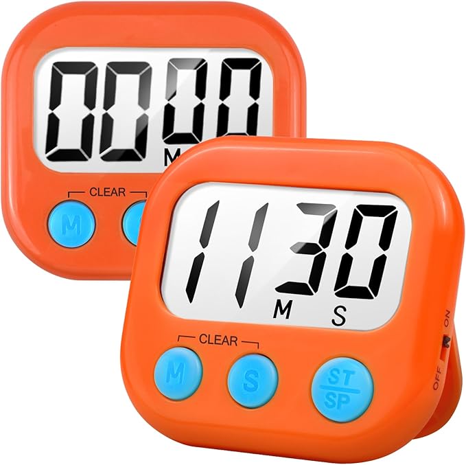 2 Pack Digital Kitchen Timer for Cooking Big Digits Loud Alarm Magnetic Backing by AOUCE