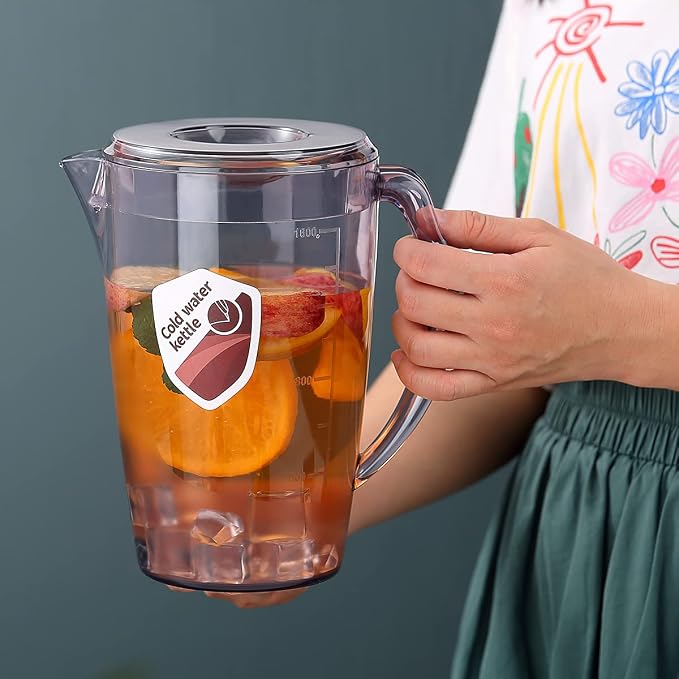 HOMQUEN Plastic Pitcher with 3 Cup, 60 Oz/1.8L Water Pitcher with Lid, Iced Tea - Image 4
