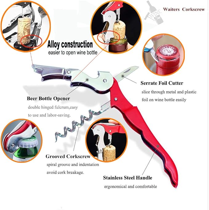 Professional Waiter Corkscrew Wine Openers Set, Heavy Duty Stainless Steel - Image 3