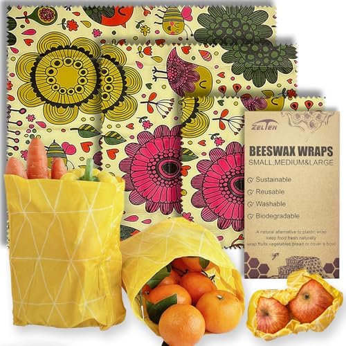 Reusable Beeswax Food Wraps, 3 Packs, 3 Sizes