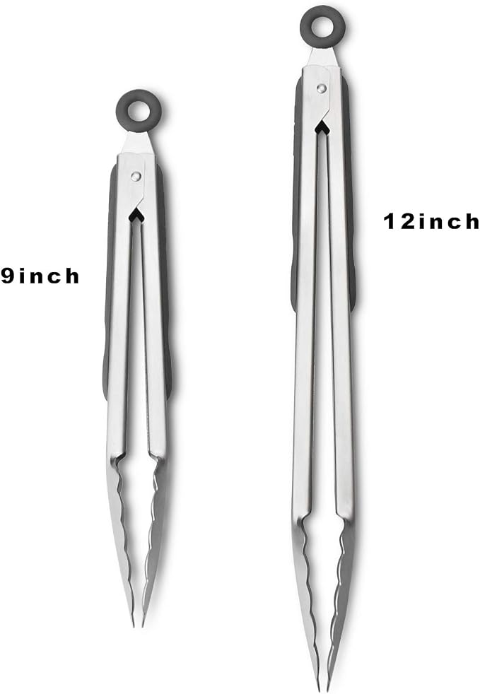 Premium 304 Stainless Steel Tongs Set – 12" Grill Tongs & 9" Cooking Tongs - Image 3
