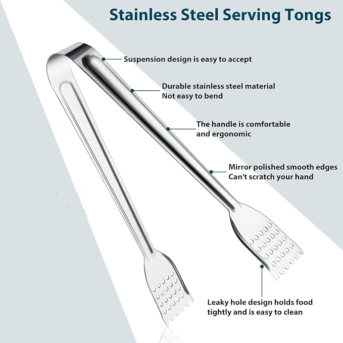 8 Pack 7-Inch Stainless Steel Serving Tongs, Mini Buffet Tongs - Image 2