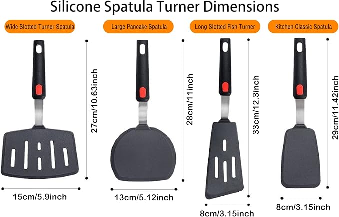Silicone Spatula Turner Set of 4, Wiztoynia 600°F Heat Resistant Cooking - Image 7