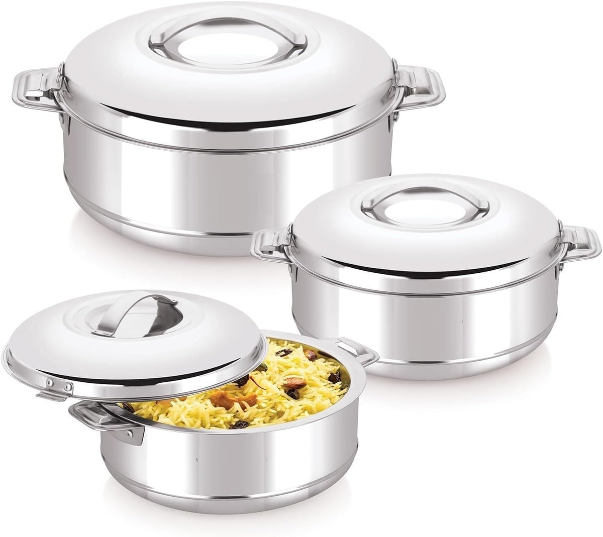 Casserole Stainless Steel Set of 3 (500 ml,1000 ml, 1500 ml) Double