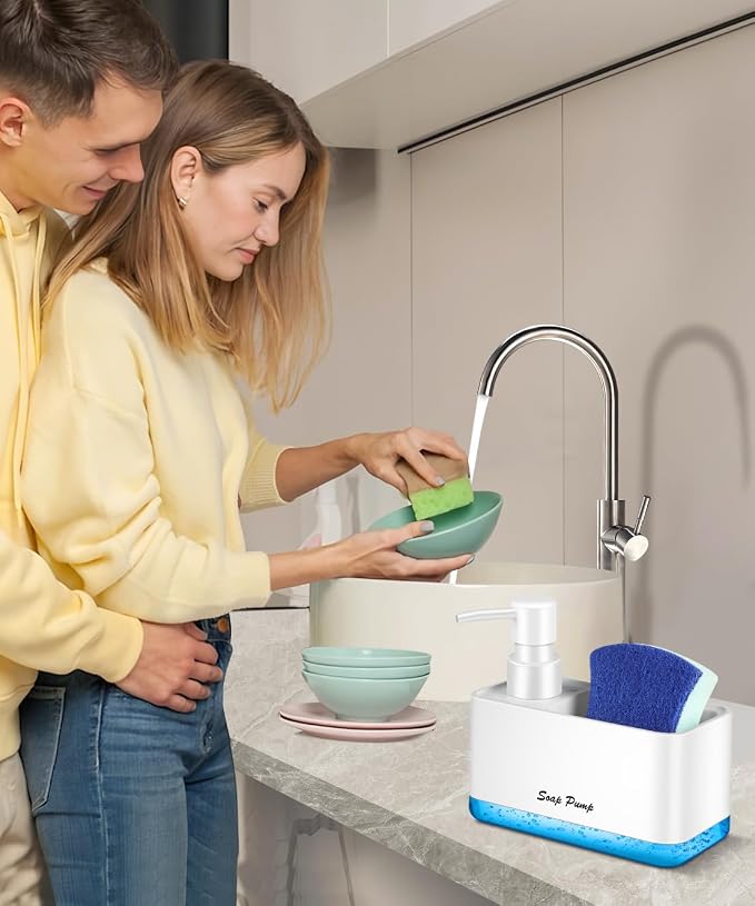 Dish Soap Dispenser with Sponge Holder, 2-in-1 Countertop Small Soap Dispenser - Image 3