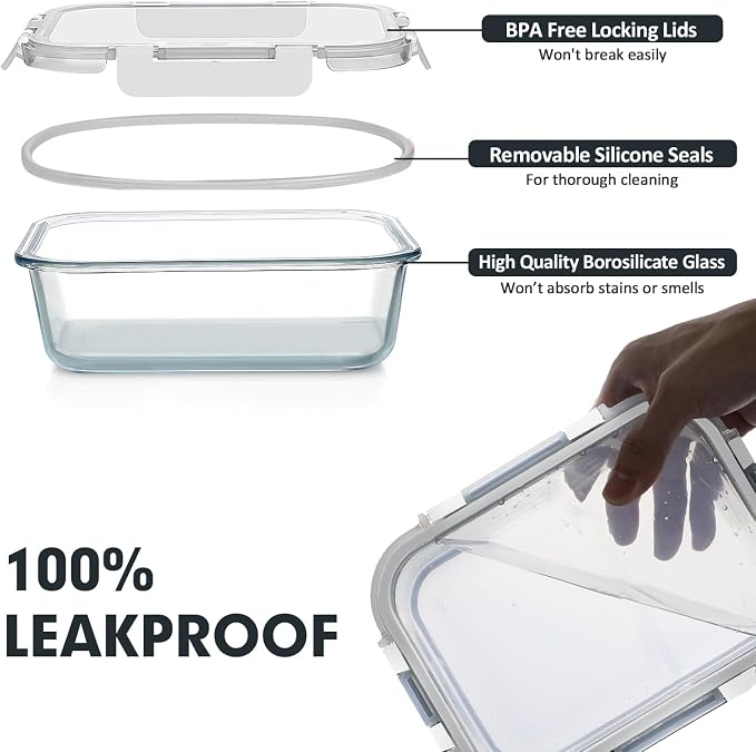 VERONES 30 Pieces Glass Meal Prep Containers Set, Stackable Food Storage - Image 4