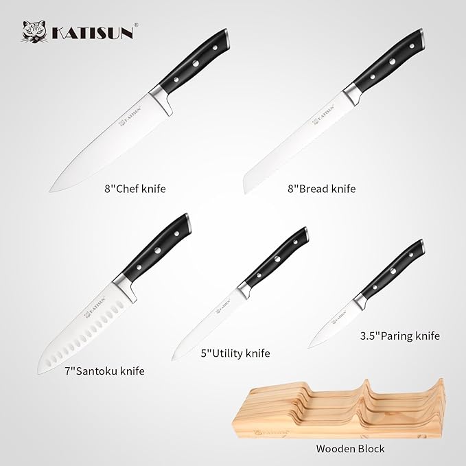 In-Drawer Knife Block with 5 Pieces Knives, Bamboo Knife Drawer Organizer - Image 2