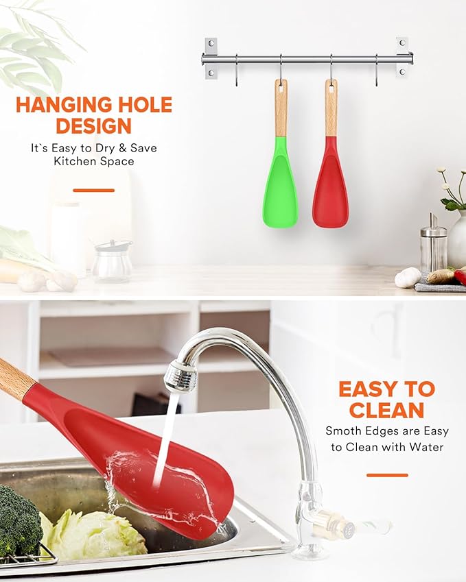 Cooking Spoon for Nonstick Cookwares, Wood Handle Spoon for Mixing, and Scrape - Image 7