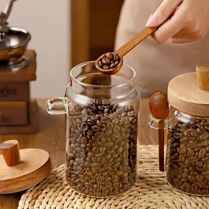 ANSQU Glass Jar with Wooden Lid & Spoon, 27oz Food Storage Containers Coffee - Image 4