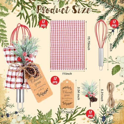 FoldTier 12 Sets 8 Inches Christmas Whisk Baking Supplies Gifts Sets