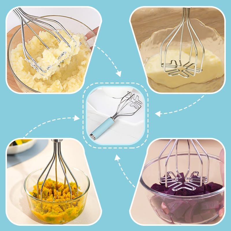 2in1 Potato Masher Kitchen Food Tongs Set - Heavy Duty Stainless Steel