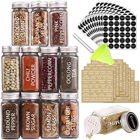 SWOMMOLY 36 Pcs 4 oz Glass Spice Jars with Shaker Lids and 703 Spice