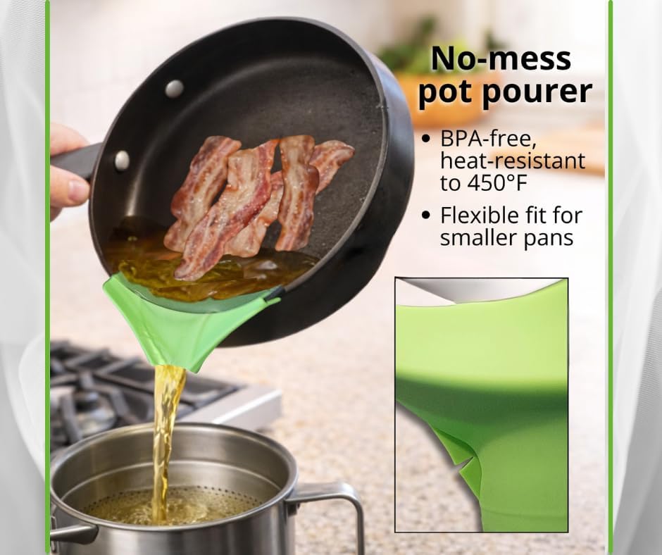 Collapsible Funnel Set of 3 | Silicone Pot Edge Soup Pour Spout | Food