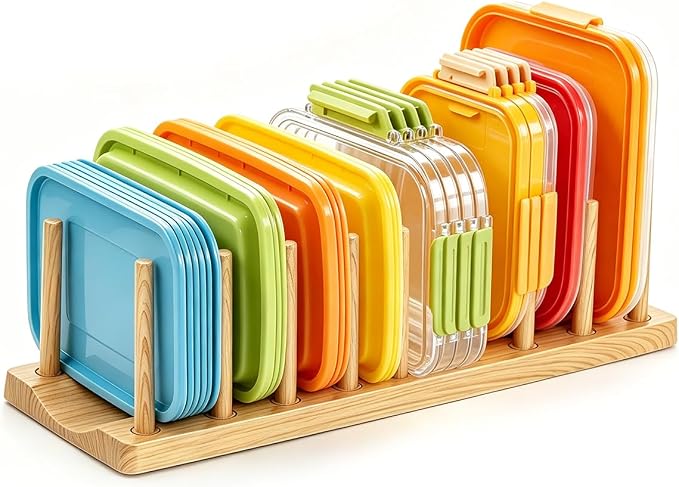 HOMQUEN Pot Lid Organizer, Sturdy Plastic Pan Lid Organizer Rack, 8 Adjustable - Image 9