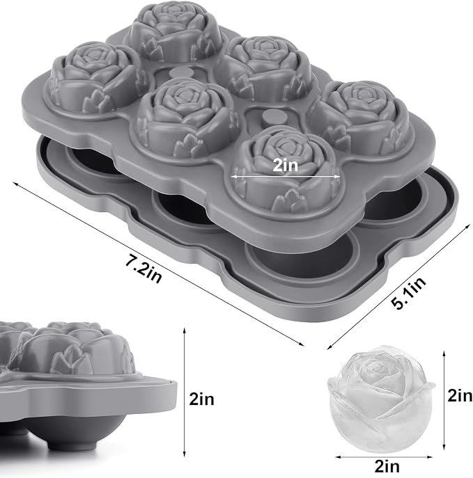 Ice Cube Tray, Mikiwon 2 inch Rose Ice Cube Trays - Image 2