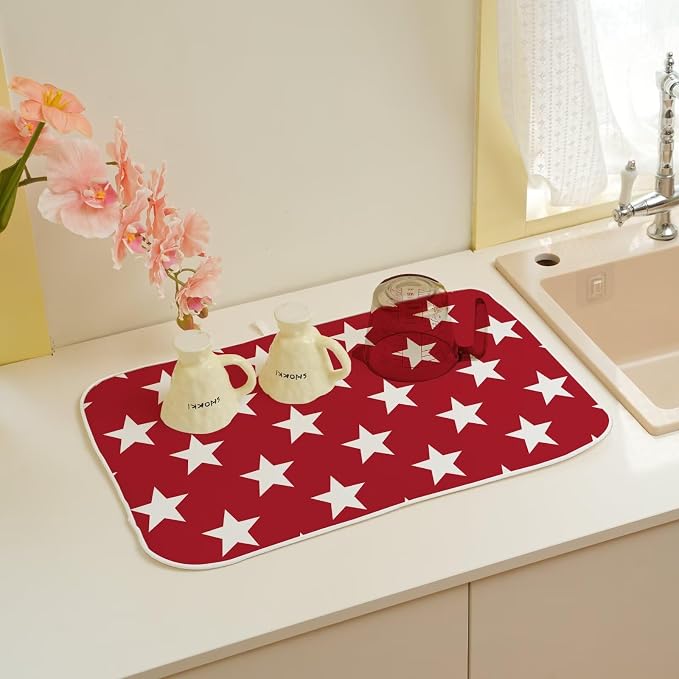 4th of July Dish Drying Mat 18 x 24 inch Independence Day Red Stars Decorative - Image 6