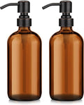 AmazerBath Amber Glass Soap Dispensers, 2 Glass Amber Pump Bottles, 17 Oz Dish by AmazerBath
