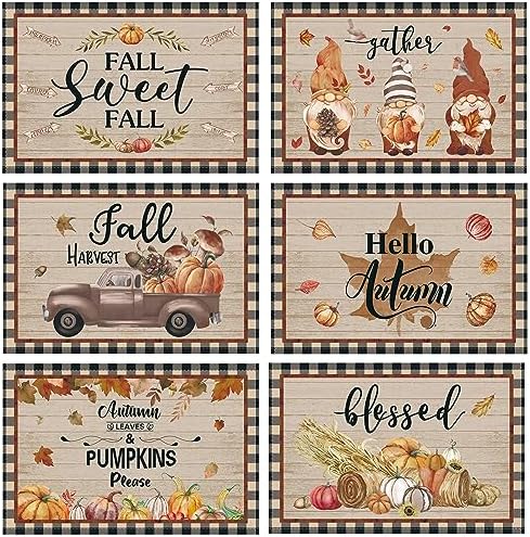 Uiifan 6 Pcs Rustic Fall Placemats, 12x18 Inch Harvest Table Mats