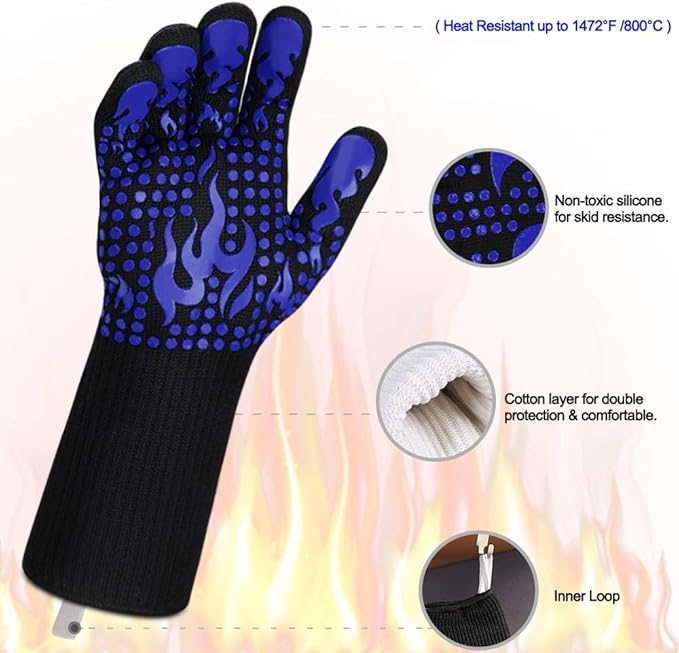 Comsmart BBQ Gloves, 1472F Heat Resistant Silicone Non-Slip Oven Mitts - Image 4