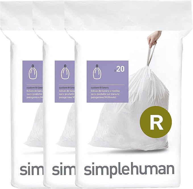simplehuman CW0253 Code R, Custom Made Bin Liners, 3 x Pack of 20 by Simplehuman