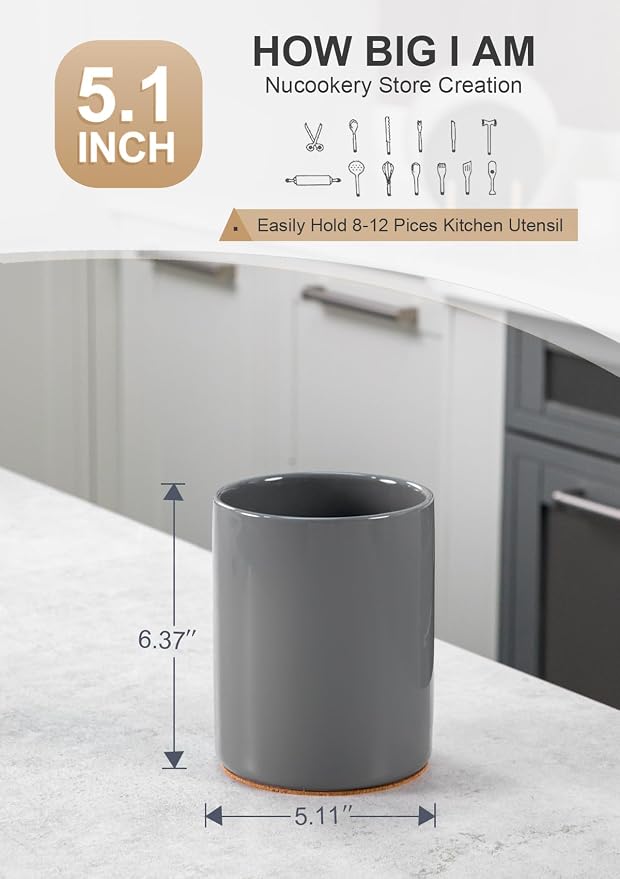 Nucookery Utensil Holder, 6.4" Ceramic Kitchen Utensil Holder - Image 2