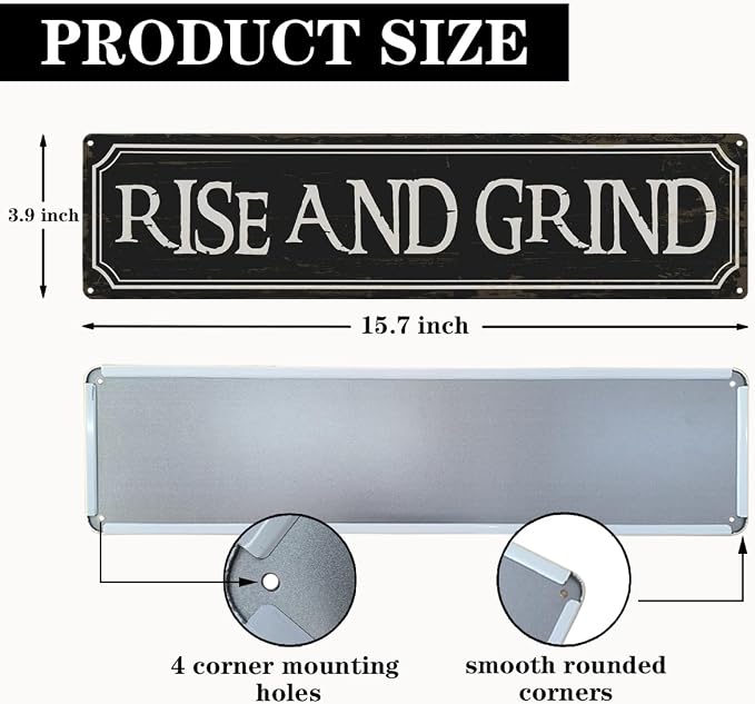 Coffee Decor Signs, Rise and Grind Sign, Retro Metal Tin Sign, Coffee Home Decor - Image 2