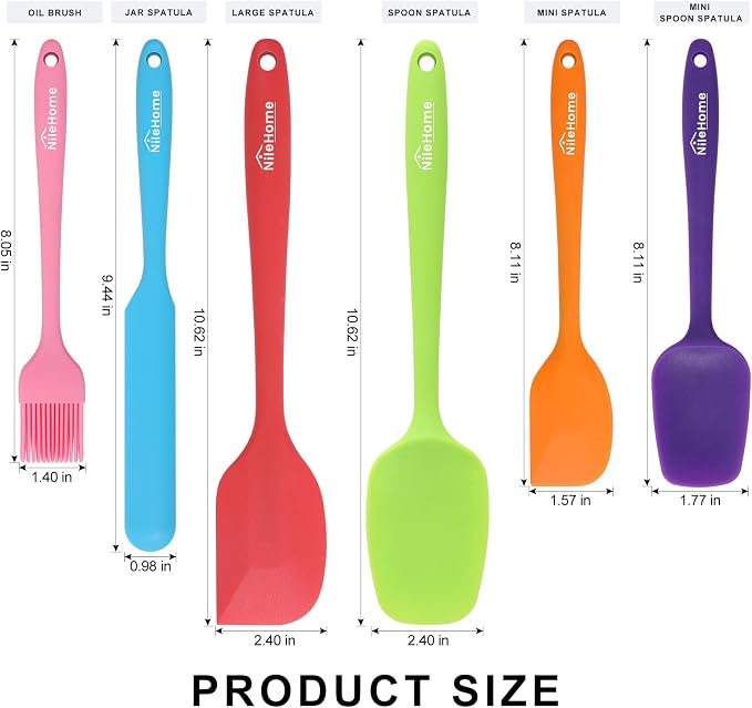 NileHome Silicone Spatula Set, 6 Pieces Food Grade Kitchen Utensils - Image 2