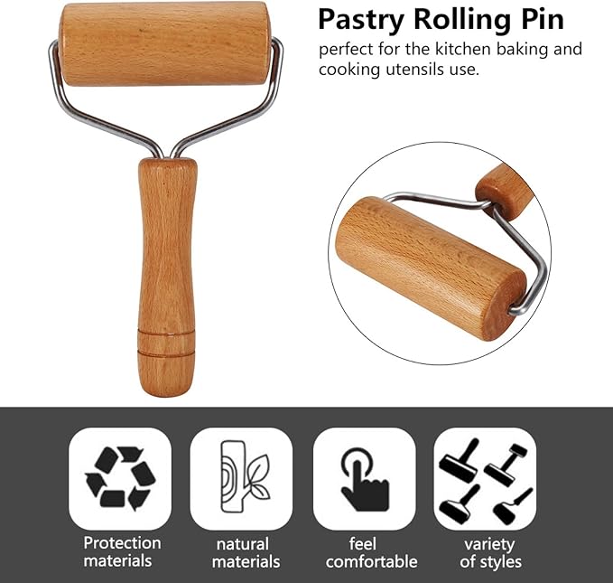Watris Veiyi Small Rolling Pin, Non-Stick Pizza Roller, Dough Baker Roller Set - Image 3