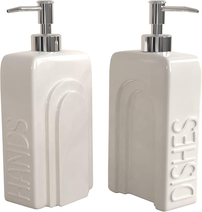 Soap Dispenser Set with Stainless Steel Pump, 2 Pack Ceramic Refillable Dish - Image 2