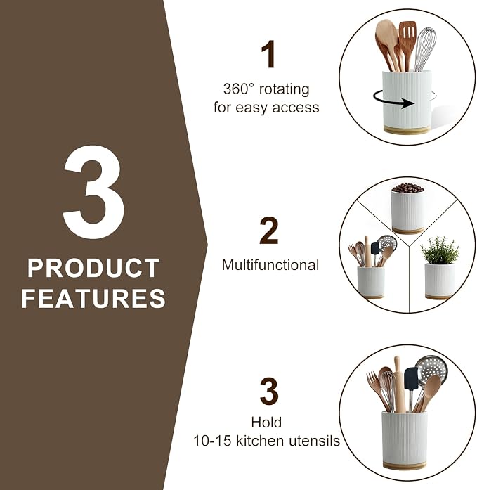 360° Rotating Utensil Holder for Kitchen Counter, 7.6'' Extra Large Utensil - Image 4