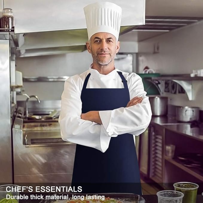 Jubatus 4 Pack Bib Aprons with 2 Pockets Cooking Chef Kitchen Apron - Image 4