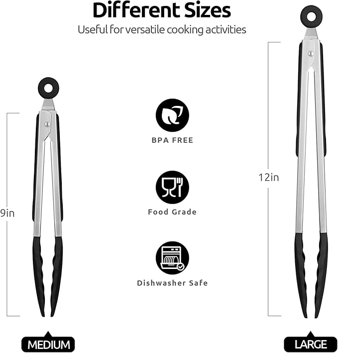600ºF Heat Resistant Kitchen Tongs: U-Taste 9+12 inch Silicone Cooking Tong Set - Image 2