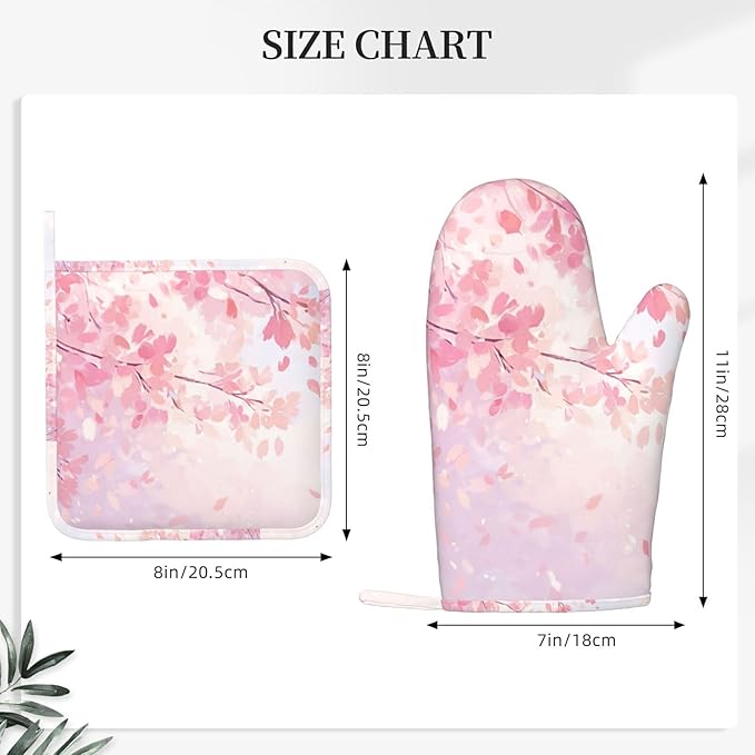 Oven Mitts and Pot Holders Cherry Blossom Flower Japanese Art Silicone Kitchen - Image 3