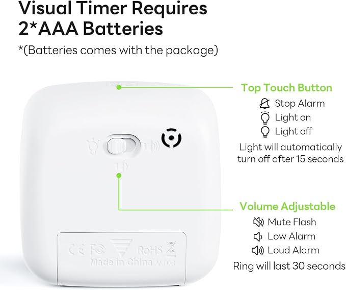 Yunbaoit Visual Timer with Night Light, 60-Minute Dinosaur Countdown Timer - Image 5